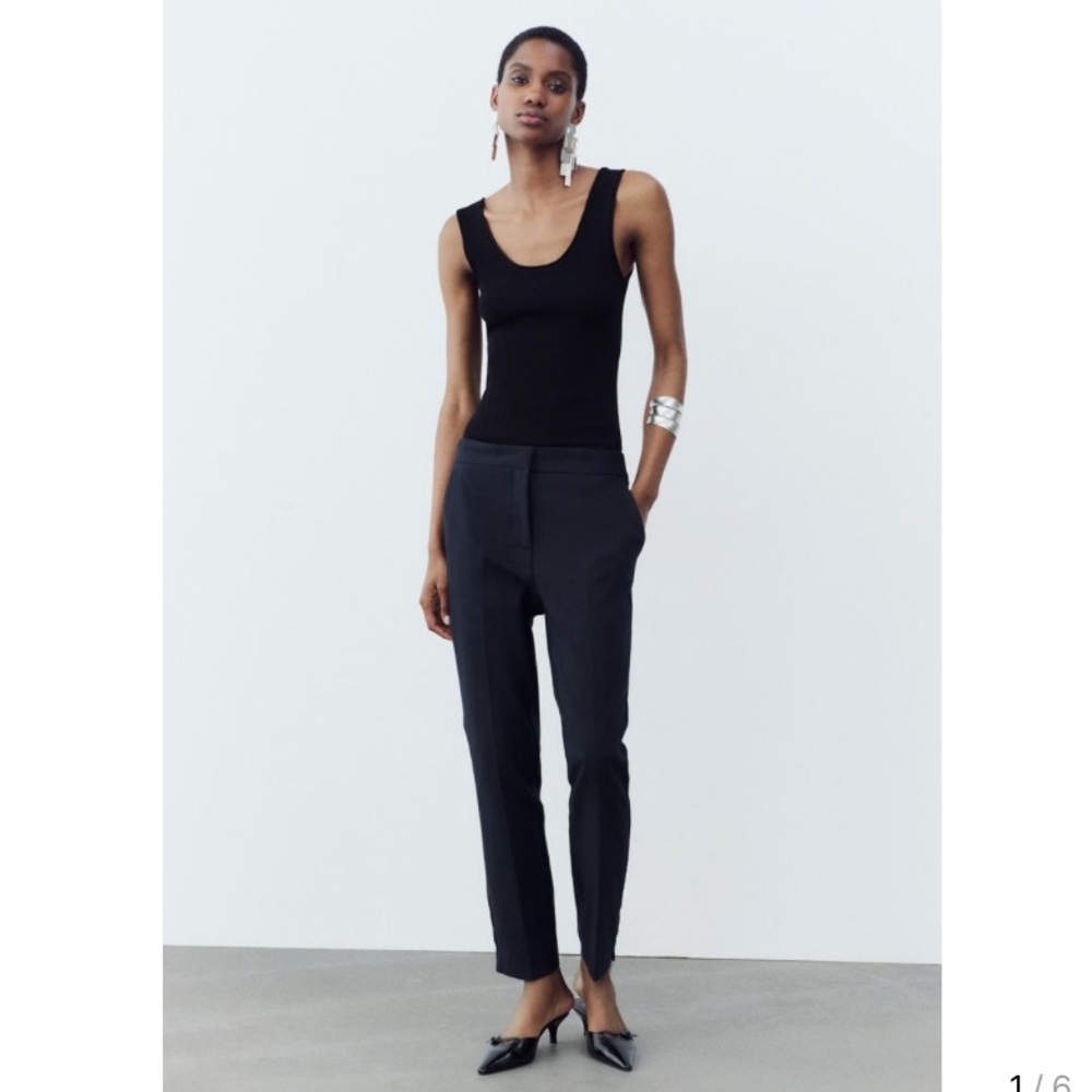 ZARA NWT Pinstripes Preppy Office Trouser Academia School Midnight Blue Black L